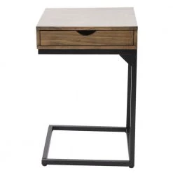 Porter Walnut C-Shaped Table with Drawer by Decor Therapy