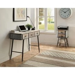 47 in. Rectangular Gray Wash/Black 3-Drawer Metal Writing Desk by 4D Concepts -Decor Therapy Sale washed fir wood w gray wash and black and gray metal 4d concepts writing desks 10134 1f 1000