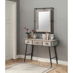 47 in. Rectangular Gray Wash/Black 3-Drawer Metal Writing Desk by 4D Concepts -Decor Therapy Sale washed fir wood w gray wash and black and gray metal 4d concepts writing desks 10134 44 1000