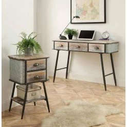 47 in. Rectangular Gray Wash/Black 3-Drawer Metal Writing Desk by 4D Concepts -Decor Therapy Sale washed fir wood w gray wash and black and gray metal 4d concepts writing desks 10134 4f 1000