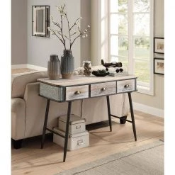47 in. Rectangular Gray Wash/Black 3-Drawer Metal Writing Desk by 4D Concepts -Decor Therapy Sale washed fir wood w gray wash and black and gray metal 4d concepts writing desks 10134 77 1000