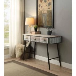 47 in. Rectangular Gray Wash/Black 3-Drawer Metal Writing Desk by 4D Concepts -Decor Therapy Sale washed fir wood w gray wash and black and gray metal 4d concepts writing desks 10134 fa 1000