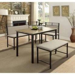 Edendale Boltzero Walnut Dining Set with Bench and Corner Nook by 4D Concepts 7 Edendale Boltzero Walnut Dining Set with Bench and Corner Nook by 4D Concepts -Decor Therapy Sale washed walnut black metal 4d concepts dining room sets 10108 31 1000