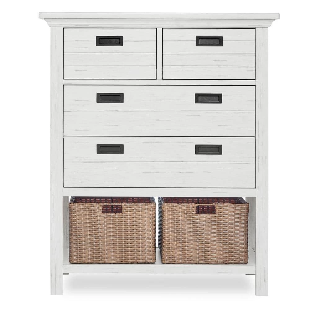 Waverly 4-Drawer Weathered White Chest with Baskets by Evolur 1 Waverly 4-Drawer Weathered White Chest with Baskets by Evolur