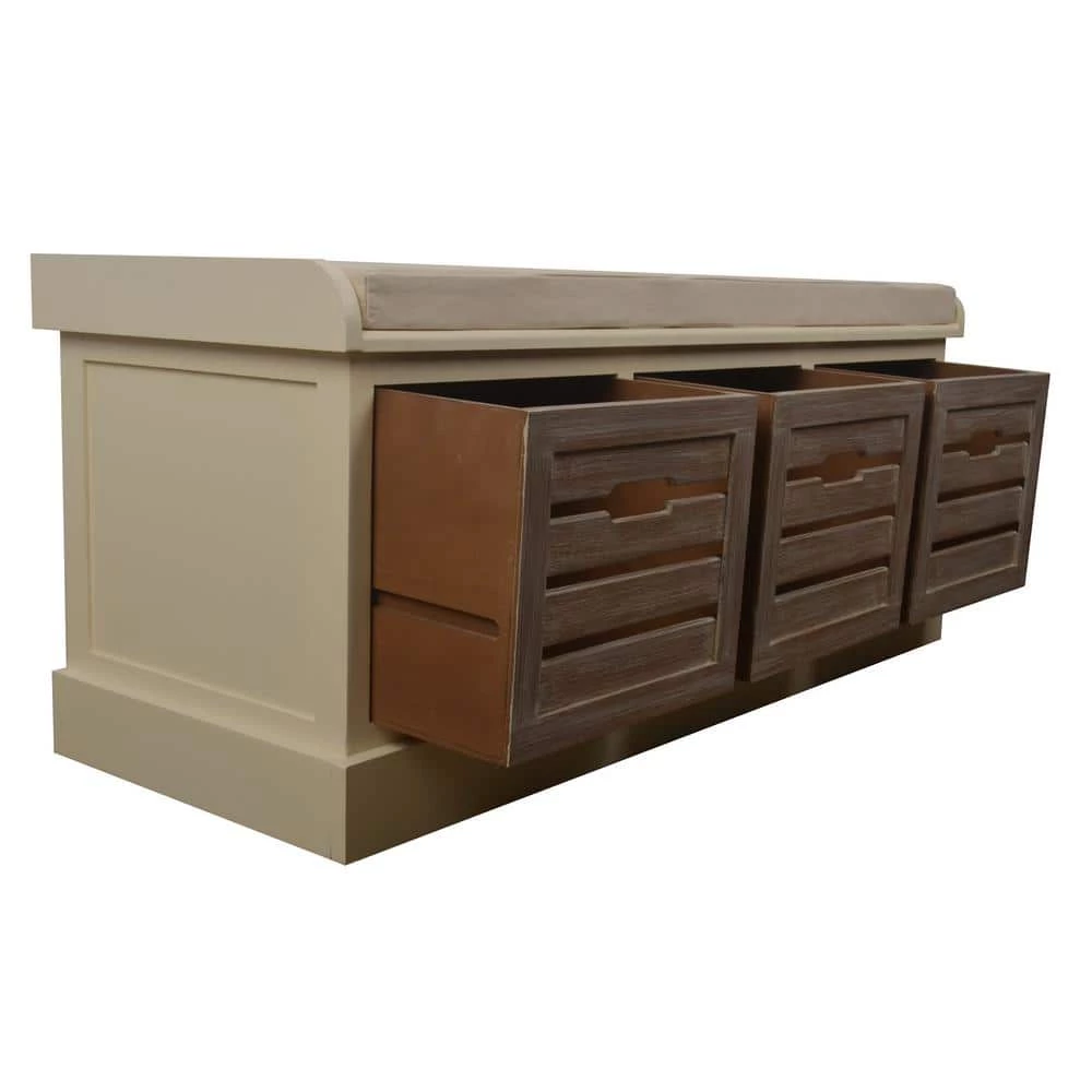 Melody White and Gray 3-Drawer Bench with Gray Cushion by Decor Therapy 5 Melody White and Gray 3-Drawer Bench with Gray Cushion by Decor Therapy - Image 5