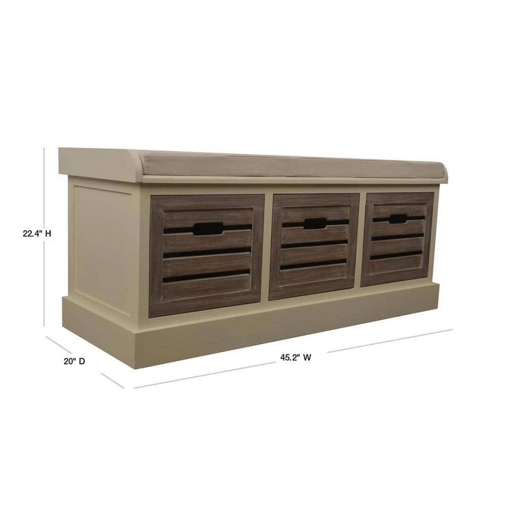 Melody White and Gray 3-Drawer Bench with Gray Cushion by Decor Therapy 3 Melody White and Gray 3-Drawer Bench with Gray Cushion by Decor Therapy - Image 3