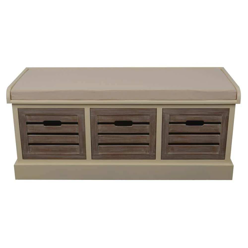 Melody White and Gray 3-Drawer Bench with Gray Cushion by Decor Therapy 4 Melody White and Gray 3-Drawer Bench with Gray Cushion by Decor Therapy - Image 4