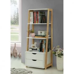 20.1 in. White/Natural Wood 3-shelf Accent Bookcase with Open Back by 4D Concepts -Decor Therapy Sale white and natural 4d concepts bookcases bookshelves 994352 31 1000