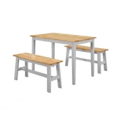 New York 3 Piece 44.88 in. W x 26.75 in. D x 29.5 in. H White and Natural Wood Top Dining Set with 2-Benches by 4D Concepts