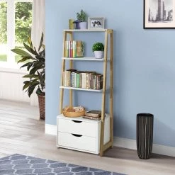 Hill 52.4 in H White Wood Bookcase by 4D Concepts 11 Hill 52.4 in H White Wood Bookcase by 4D Concepts -Decor Therapy Sale white and natural wood 4d concepts bookcases bookshelves 10205 31 1000