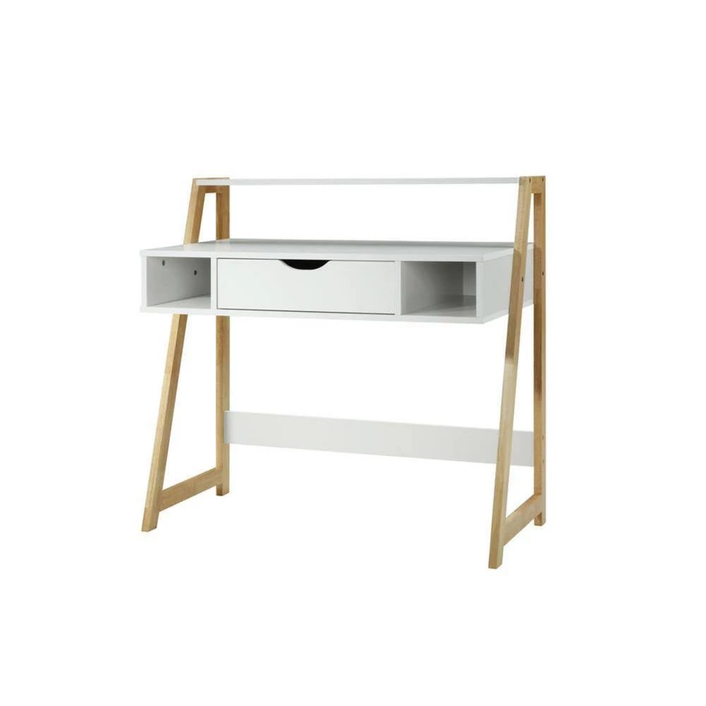 37.2 in. Rectangular White and Natural Wood 1 Drawer Writing Desks with Storage by 4D Concepts 7 37.2 in. Rectangular White and Natural Wood 1 Drawer Writing Desks with Storage by 4D Concepts - Image 7