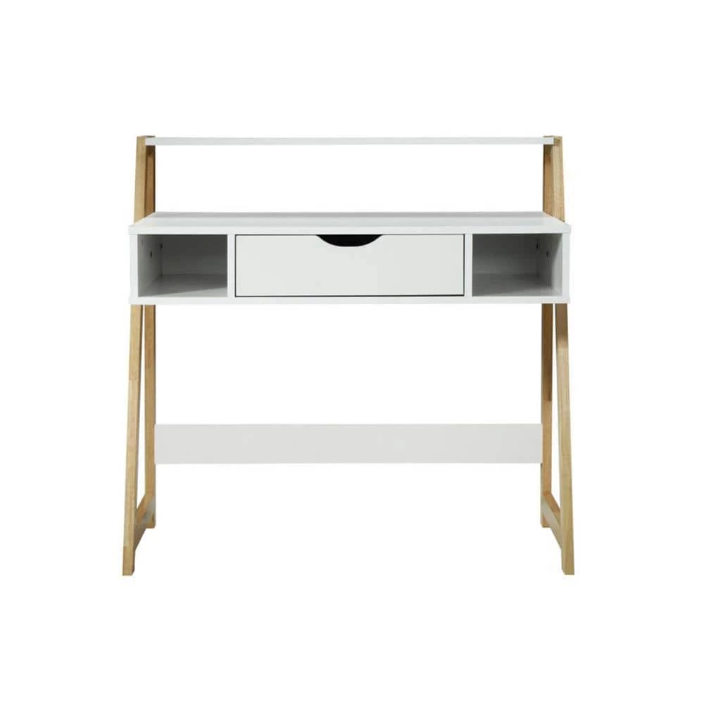 37.2 in. Rectangular White and Natural Wood 1 Drawer Writing Desks with Storage by 4D Concepts 1 37.2 in. Rectangular White and Natural Wood 1 Drawer Writing Desks with Storage by 4D Concepts