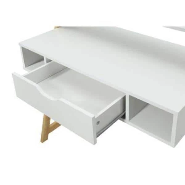37.2 in. Rectangular White and Natural Wood 1 Drawer Writing Desks with Storage by 4D Concepts 3 37.2 in. Rectangular White and Natural Wood 1 Drawer Writing Desks with Storage by 4D Concepts - Image 3