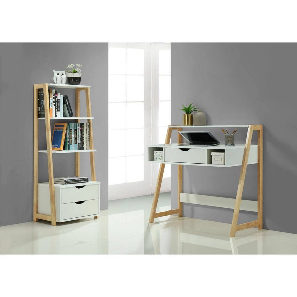 37.2 in. Rectangular White and Natural Wood 1 Drawer Writing Desks with Storage by 4D Concepts 4 37.2 in. Rectangular White and Natural Wood 1 Drawer Writing Desks with Storage by 4D Concepts - Image 4