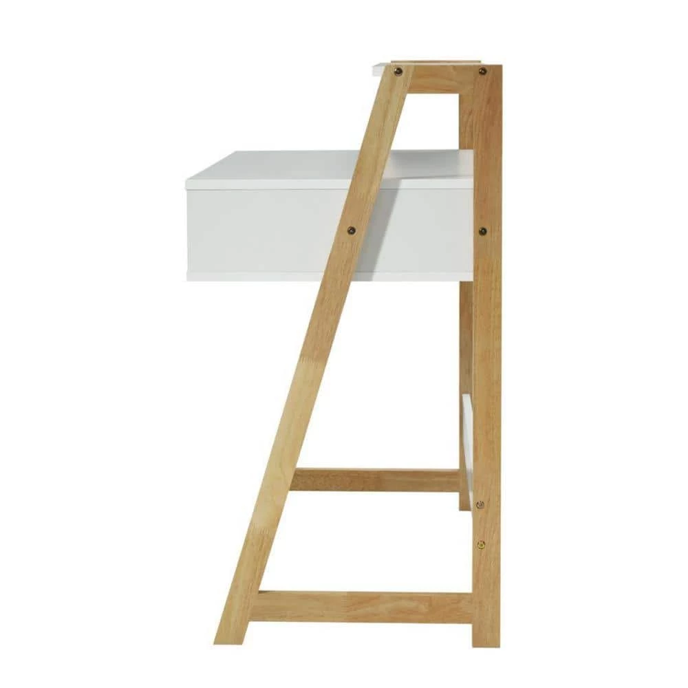 37.2 in. Rectangular White and Natural Wood 1 Drawer Writing Desks with Storage by 4D Concepts 2 37.2 in. Rectangular White and Natural Wood 1 Drawer Writing Desks with Storage by 4D Concepts - Image 2