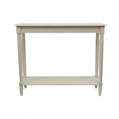 Simplify 37 in. White Standard Rectangle Wood Console Table with Shelves by Decor Therapy