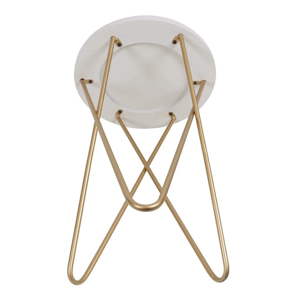 18 in. Elton White and Gold Round Wood End Table with Hairpin Legs by Decor Therapy 4 18 in. Elton White and Gold Round Wood End Table with Hairpin Legs by Decor Therapy - Image 4