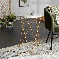 18 in. Elton White and Gold Round Wood End Table with Hairpin Legs by Decor Therapy 9 18 in. Elton White and Gold Round Wood End Table with Hairpin Legs by Decor Therapy -Decor Therapy Sale white gold decor therapy end side tables fr11301 31 1000