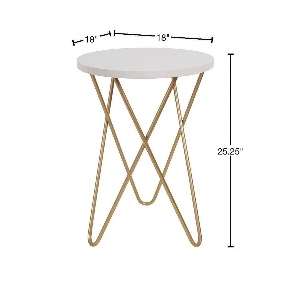 18 in. Elton White and Gold Round Wood End Table with Hairpin Legs by Decor Therapy 3 18 in. Elton White and Gold Round Wood End Table with Hairpin Legs by Decor Therapy - Image 3