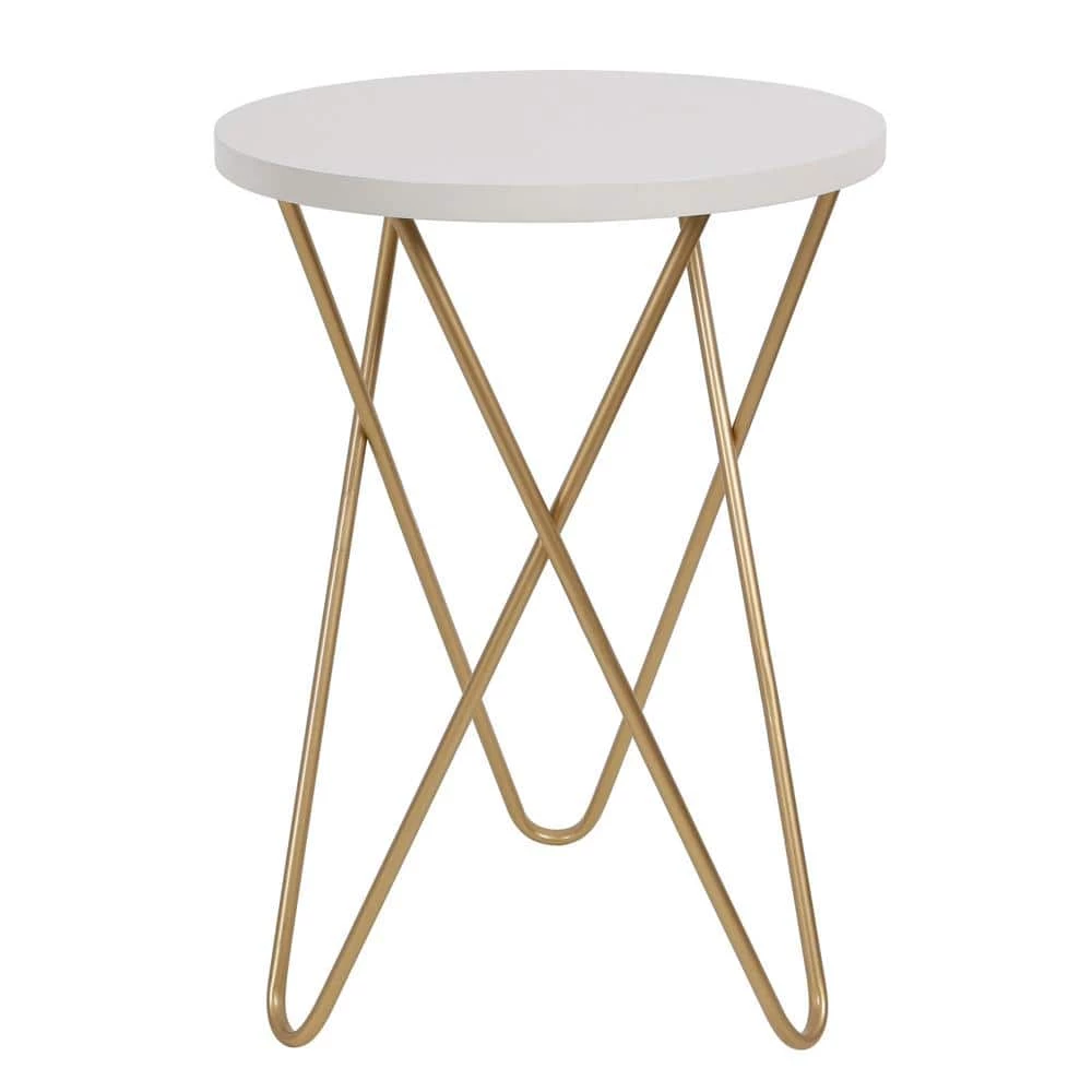 18 in. Elton White and Gold Round Wood End Table with Hairpin Legs by Decor Therapy 1 18 in. Elton White and Gold Round Wood End Table with Hairpin Legs by Decor Therapy