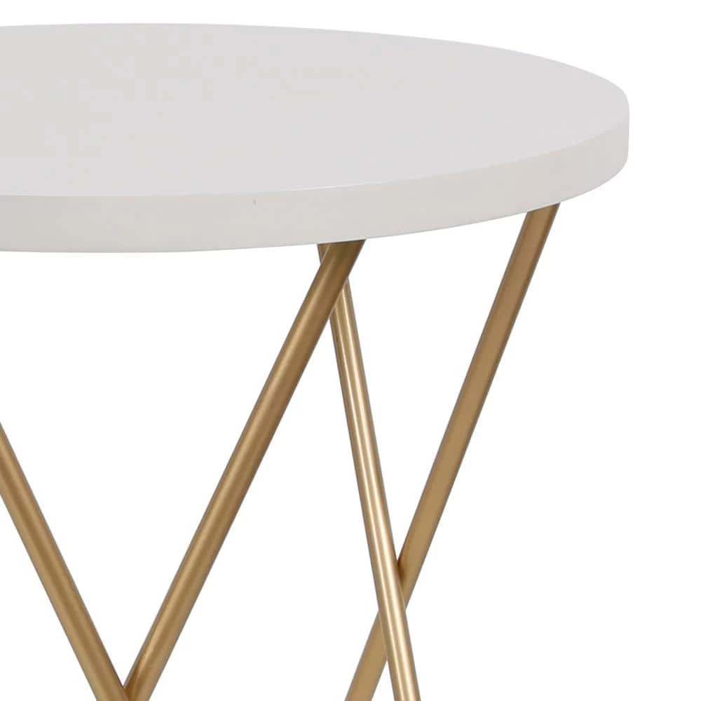 18 in. Elton White and Gold Round Wood End Table with Hairpin Legs by Decor Therapy 2 18 in. Elton White and Gold Round Wood End Table with Hairpin Legs by Decor Therapy - Image 2